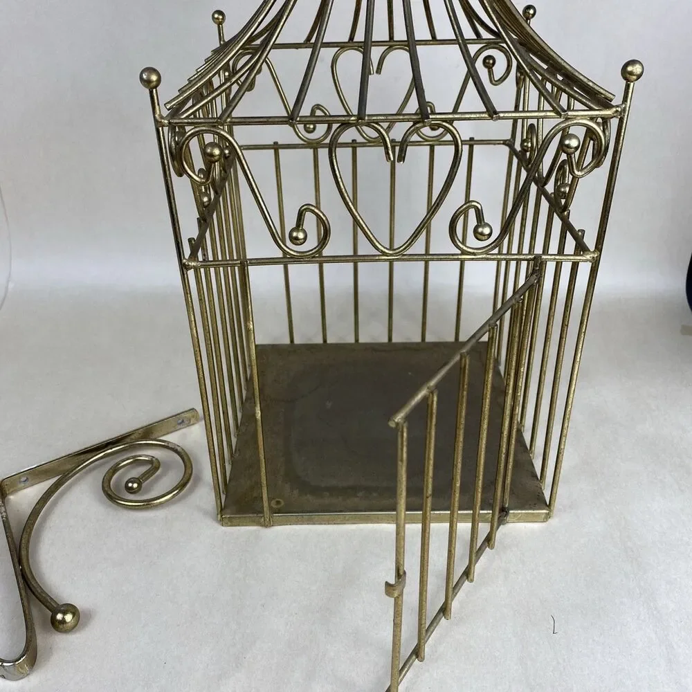 Vintage Metal Brass‎ Color Bird Cage/ Planter Hanger/ Door Preowned